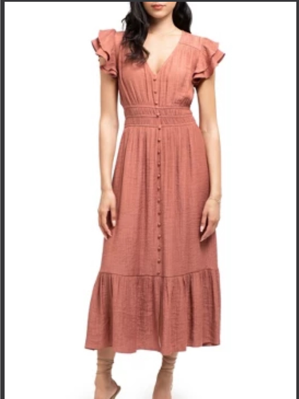 August Sky Women's Flutter Sleeve Midi Dress, Dusty Rose, Medium